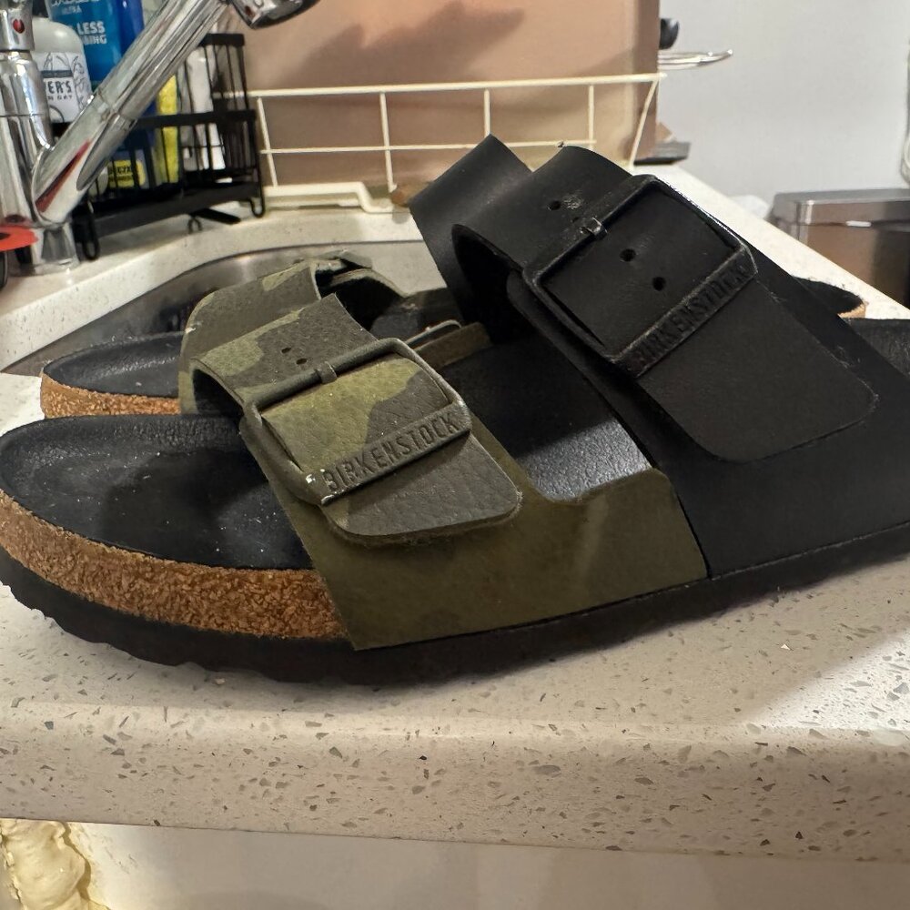 Birkenstock Womens Birko-Flor Arizona Sandal Womens 9 Black/Desert Soil Camo